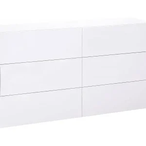 Kommode Dhap, Kommode 6 Schubladen, Kommode für Schlafzimmer, 100% Made in Italy, glänzend weiß, cm 155x40h82 Versand Am Gleichen Tag