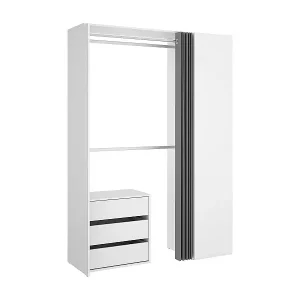Kleiderschrank Schlern, Struktur für begehbaren Kleiderschrank, Offene Garderobe, 141x52h205 cm, Weiß und Anthrazit Preisknaller