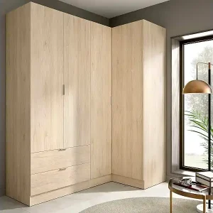 Kleiderschrank Dmellin, Eckmöbel für Schlafzimmer, Eckschrank mit 4 Flügeltüren, 174x91h184 cm, Eiche Wochenendangebot