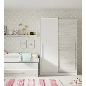 Top-Seller Garderobe Dcelesi, Schlafzimmer Kleiderschrank mit 2 Schiebetüren, Schrank mit Kleiderstange und 3 Einlegeböden, 120x50h200 cm, AltWeiÃŸ