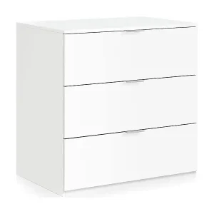 Rabatt Schubladenblock Bridgeport, Moderne Kommode mit 3 Schubladen, Niedrige Kommode für Schlafzimmer, Mobil wöchentlich, 77x38h80 cm, Weiß