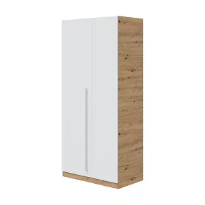Garderobe Abilene, Schlafzimmer Kleiderschrank mit 2 Flügeltüren, Schrank mit 3 Einlegeböden und Kleiderstange, 90x52h200 cm, Geknotete Eiche und WeiÃŸ Kostenloser Versand
