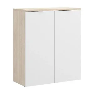 Mehrzweckschrank Ddijk, niedriger Multifunktionsschrank, Schrank mit 2 Türen, 79 x 40 x 96 cm, Weiß und Eiche Kracherpreis