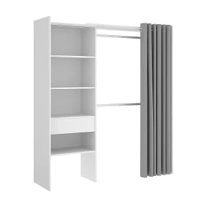 Kleiderschrank Wetterhorn, Struktur für begehbaren Kleiderschrank, offene Garderobe, 160 x 50 x 205 cm, Weiß und Grau Rabatt