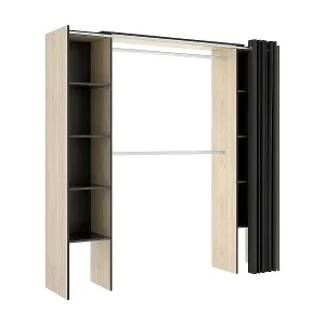 Neu Im Sortiment Kleiderschrank Manaslu, Struktur für begehbaren Kleiderschrank, offene ausziehbare Garderobe, 180 x 50 x 205 cm, Eiche und Grau