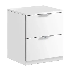 Nachttisch Dmila, Moderner Nachttisch mit 2 Schubladen, Nachttisch, Niedrige Kommode für Schlafzimmer, 38x34h45 cm, Weiß Finale Aktion