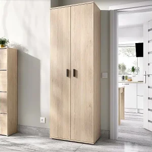 Echt Mehrzweckschrank Dmiani, Multifunktions-Aufbewahrungseinheit, Kleiderschrank mit 2 Türen, 61 x 35 x 190 cm, Eiche