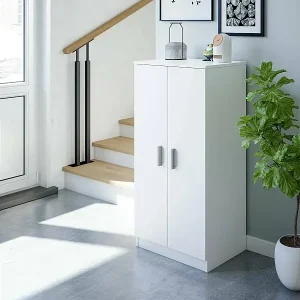 Sonderaktion Mehrzweck-Kabinett Dbonucc, Beistellschrank mit 2 Türen, Niedriger Schuhschrank mit 6 Einlegeböden, Modernes Schuhregal, 55x36h108 cm, WeiÃŸ