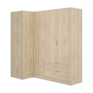 Zertifiziert Kleiderschrank Sillara, Eckmöbel für Schlafzimmer, Eckschrank mit 4 Flügeltüren, 174x91h184 cm, Eiche