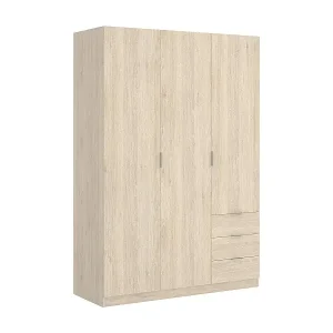 Schnäppchen Kleiderschrank Cimone, Garderobe für Schlafzimmer, Kleiderschrank mit 3 Flügeltüren und 3 Schubladen, 121x52h184 cm, Eiche