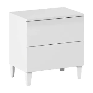 Echt Nachttisch Dkosti, Nachttisch mit 2 Schubladen, Nachttisch, Niedrige Kommode für Schlafzimmer, 50x34h49 cm, Glänzend WeiÃŸ