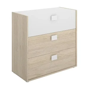 Sichere Zahlung Kommode Sella, Kommode für Schlafzimmer, Kommode mit 3 Schubladen, 80x43h81 cm, Eiche und WeiÃŸ