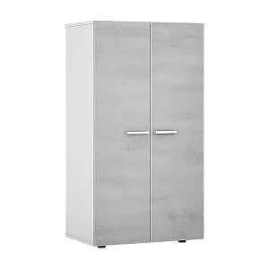 Mehrzweck-Kabinett Dlazar, Schuhschrank mit 2 Türen, Niedriger Schrank mit 6 Einlegeböden, Modernes niedriges Schuhregal, 55x36h103 cm, Weiß und Zement Must-Have