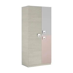 Online Kaufen Garderobe Dgorett, Kleiderschrank im Schlafzimmer, Schrank mit 3 Türen und 3 Einlegeböden mit Kleiderstange, 90x52h200 cm, Grau und Rosa