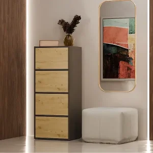 ALMA – Kommode – 4 Türen, 4 Regale– 50x40x119 cm – Anthrazit / Eiche Artisan Aktuell