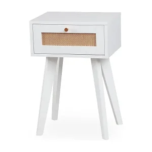 Table de chevet 1 tiroir avec cannage Dalgora L40cm Blanc Kostenloser Rückversand