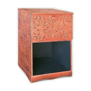 Orientaler geschnitzter Nachttisch aus Monbolyto mit Kipp-Tür - Kupferholz Schneller Versand