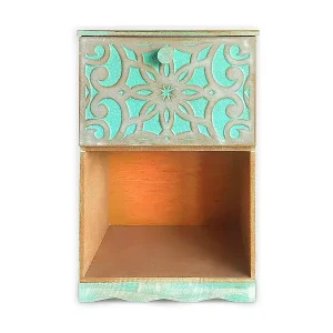 Super-Preis Orientalischer geschnitzter Nachttisch Monbolyto Grün - Ethnischer Stil, 1 Tür, geräumige Aufbewahrung