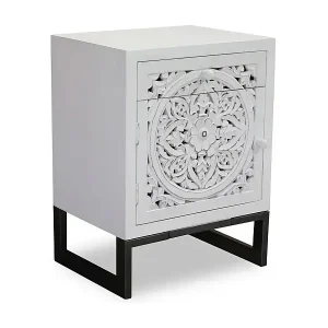 Table de chevet 1 porte et 1 tiroir Serena Blanc Mega-Angebot