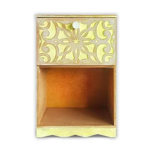 Angebot Orientalischer geschnitzter Nachttisch Monbolyto Gelb 1 Tür - Praktisches und ästhetisches Aufbewahrungsmöbel
