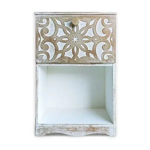 Top-Angebot Orientalischer geschnitzter Nachttisch Monbolyto Weiß vergoldet