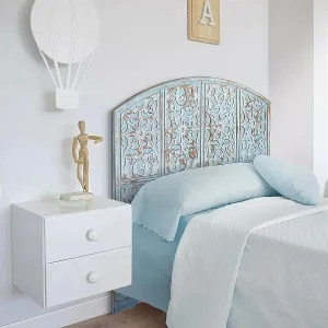 Billig Orientalisch geschnitztes Kopfteil Linium 120cm Patiniertes Blau