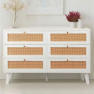 Commode 6 tiroirs avec cannage Dalgora L120cm Blanc Zertifiziert