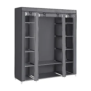Faltbarer Kleiderschrank aus Stoff mit Kleiderstange und Regalen - L140 cm Markenprodukt