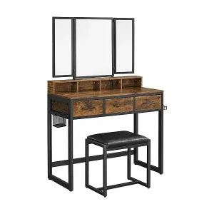 Begrenztes Angebot Schminkkonsole mit Spiegel, Nischen, Schubladen und Zubehör + Hocker