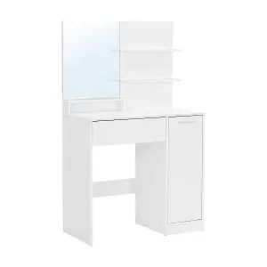 Schminktisch mit Spiegel, 1 Schublade, 2 Regalen und Aufbewahrungsschrank - L80 x H132 cm Begrenztes Angebot