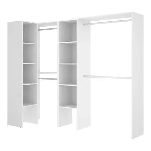 Schneller Versand Kleiderschrank Quadro, Struktur für begehbaren Eckschrank, offene Eckgarderobe, 228 x 79 x 187 cm, WeiÃŸ