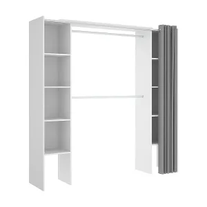 Kleiderschrank Manaslu, Struktur für begehbaren Kleiderschrank, offene ausziehbare Garderobe, 180 x 50 x 205 cm, WeiÃŸ und Grau Kostenloser Versand