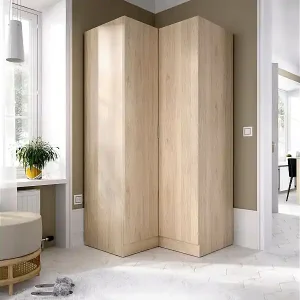 Kleiderschrank Elgon, Eckmöbel für Schlafzimmer, Eckschrank mit 2 Flügeltüren, 91x93h184 cm, Eiche Begrenztes Angebot