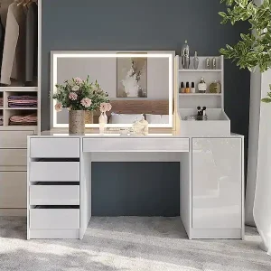 Abverkauf Schminktisch weiß/weiß hochglanz 158.2x50.1x76 sherry