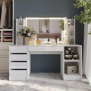 Schminktisch weiß/weiß hochglanz 158.2x50.1x76 sherry Solange Der Vorrat Reicht