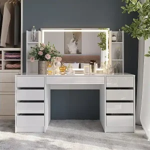 Schminktisch weiß/weiß hochglanz 158.2x50.1x76 sherry Zertifiziert