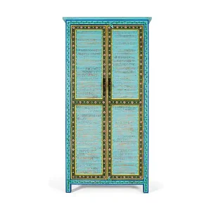 Kleiderschrank aus Mangoholz mit handgefertigtem Design 2 m hoch Sonderangebot