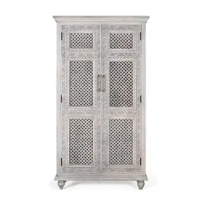 2-türiger Kleiderschrank aus massivem Mangoholz mit gealtertem Finish Wochenendangebot