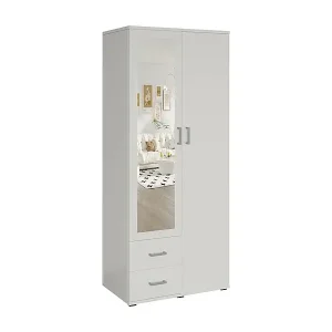 Top-Seller Kleiderschrank mit 2 Türen und Spiegel TOM – Maße H185 x B80 x T52 cm – Farbe Weiß – Design-Stil