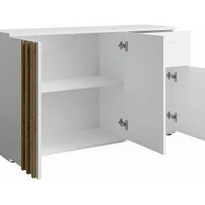 Kostenfreie Lieferung Kommode VARIA - 3 Türen und 1 Schublade - Modernes Design in Weiß und Handwerker-Eiche