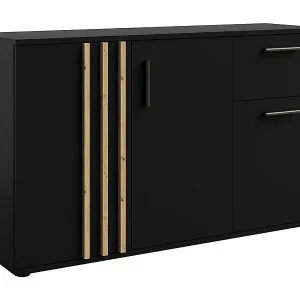 Kommode VARIA - 3 Türen und 1 Schublade - Modernes Design in Schwarz und Eichenholz Artisan Geprüft