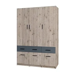 Zertifiziert Dreitüriger Schrank und sechs Schubladen der Kollektion FLEX, in Wellington-Eiche und Graphitgrau.