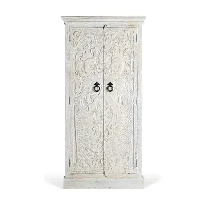 Finale Aktion Kleiderschrank aus Mangoholz mit geschnitzten Türen im Ethno-Stil