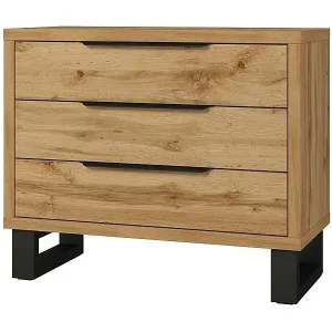 Kommode MILOS – 3 Schubladen im Industriestil, rohe Eiche und Schwarz Neue Ware