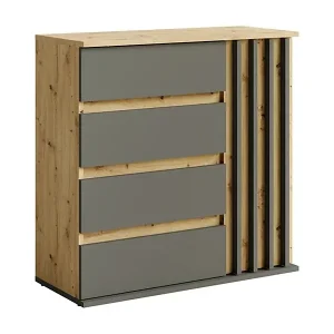 Kommode mit 1 Tür und 4 Schubladen - Eiche und Grau - Kollektion NEMO Garantierte Lieferung