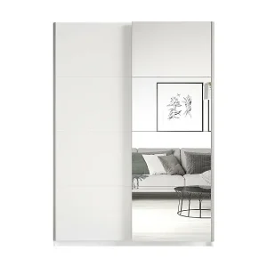 Abverkauf Designerschrank 120cm. 2 Türen mit anpassbaren Spiegeln. Farbe Mattweiß. Kollektion EOS.