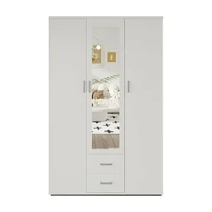 Schrank mit 3 Türen und Spiegel TOM – Maße H185 x B120 x T52 cm – Farbe Weiß – Designstil Versand Am Gleichen Tag
