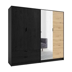 Billig Kleiderschrank ISAC mit 4 Türen - Modernes Design mit Spiegel und 2 Schubladen