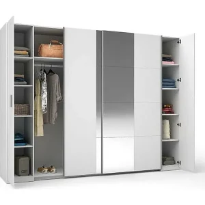 Schrank mit 4 Türen und Spiegel STAR – Weiß – Mit Kleiderstange – L264 cm Sichere Zahlung
