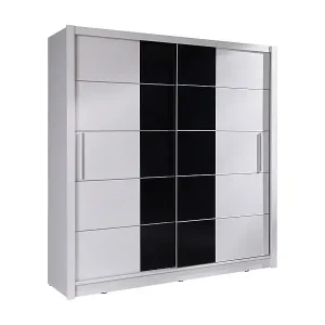 Schwebetürenschrank 2 Türen - Weiß und Schwarz - Kollektion BRESCIA Neu